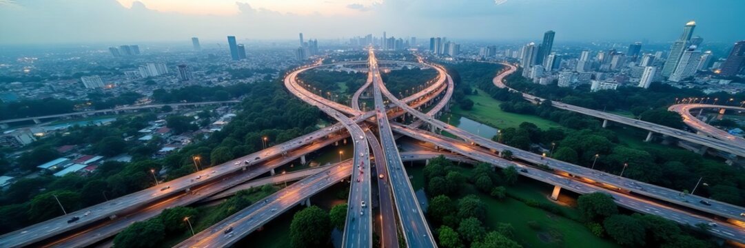 Jakarta Semanggi interchange aerial view, complex road system ,  city,  route,  overpass