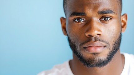 Obraz premium African American guy with a stern expression, space for text next to it. 