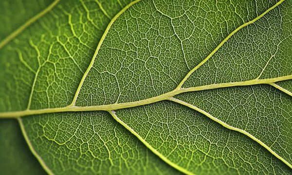 Close-up leaf vein structure, vibrant green