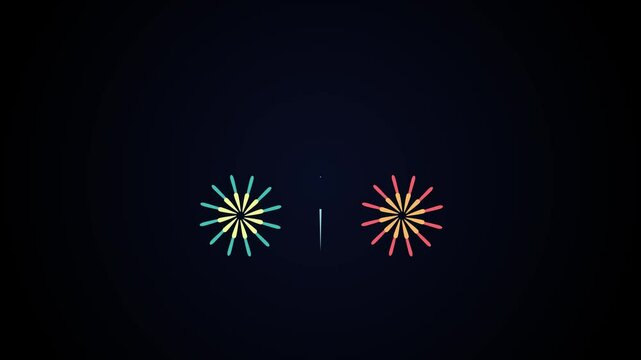 2D cartoon fireworks full color background animation