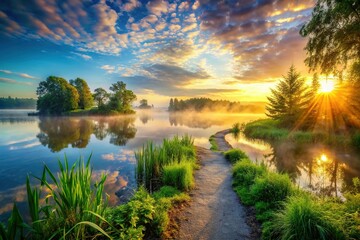 New Beginning: Sunrise Over a Tranquil Lake - Hope, Fresh Start, Opportunity, Renewal