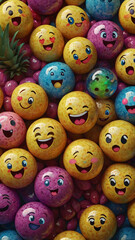 Happy Pineapple Emojis A Vibrant Collection of 3D Emoji Spheres Featuring Playful Expressions and Te