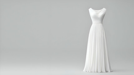 White Sleeveless Pleated Maxi Dress on Gray Background
