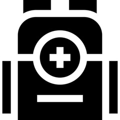 Fototapeta premium Minimalist backpack glyph icon in a monochrome vector style. This simple design symbolizes travel, education, hiking, and carrying essentials, making it ideal for school, outdoor activities, and UI/UX