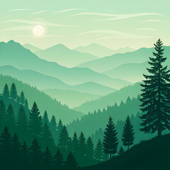 Fototapeta premium Misty Mountain Landscape: Green Forest Scenery