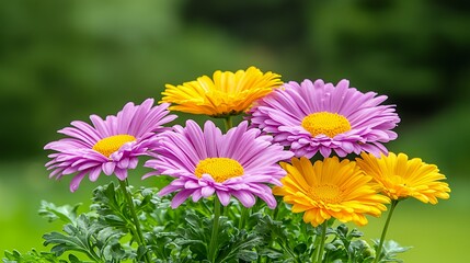 Vibrant Pink and Yellow Flowers in Closeup