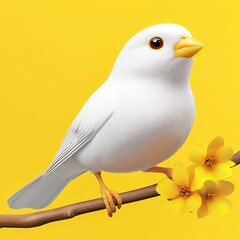 White Bird With Yellow Flowers On Yellow Background