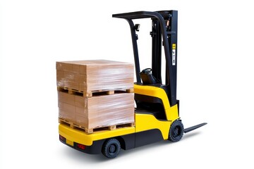 Naklejka premium Yellow And Black Forklift Loading Cardboard Boxes