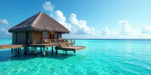 Crystal clear lagoon, tranquil overwater bungalow, bora bora, sea, reef