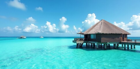 Crystal clear lagoon, tranquil overwater bungalow, relaxing, nature