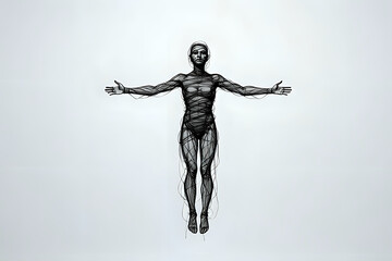 Boundless Flow – Abstract Wireframe Human Figure with Outstretched Arms