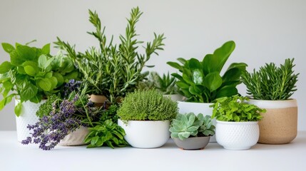 Fototapeta premium Lavender and other plants on a white background. 