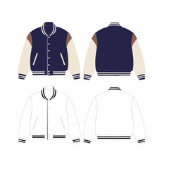vector illustration of varsity jacket with color combination on sleeves that can be changed color with white background