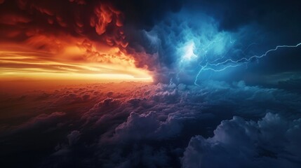 Naklejka premium The abstract nature of lightning is captivating. Dark clouds and rain complete the dramatic picture.