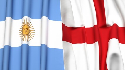 Flags of ARGENTINA and England with realistic cloth texture