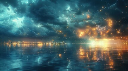 Lightning's abstract streaks light up the sky. Thunder rolls, signaling the storm's intensity.