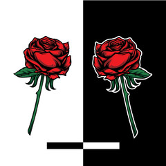 vector illustration of red rose flower with stem