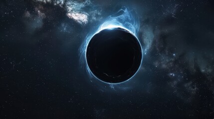 Abstract black hole in a galaxy with light rays, Black hole abstract in the dark space with a swirling nebula.