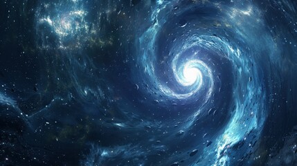 Abstract black hole in the dark sky with a glow of light, Black hole abstract with a swirling nebula and galaxies.
