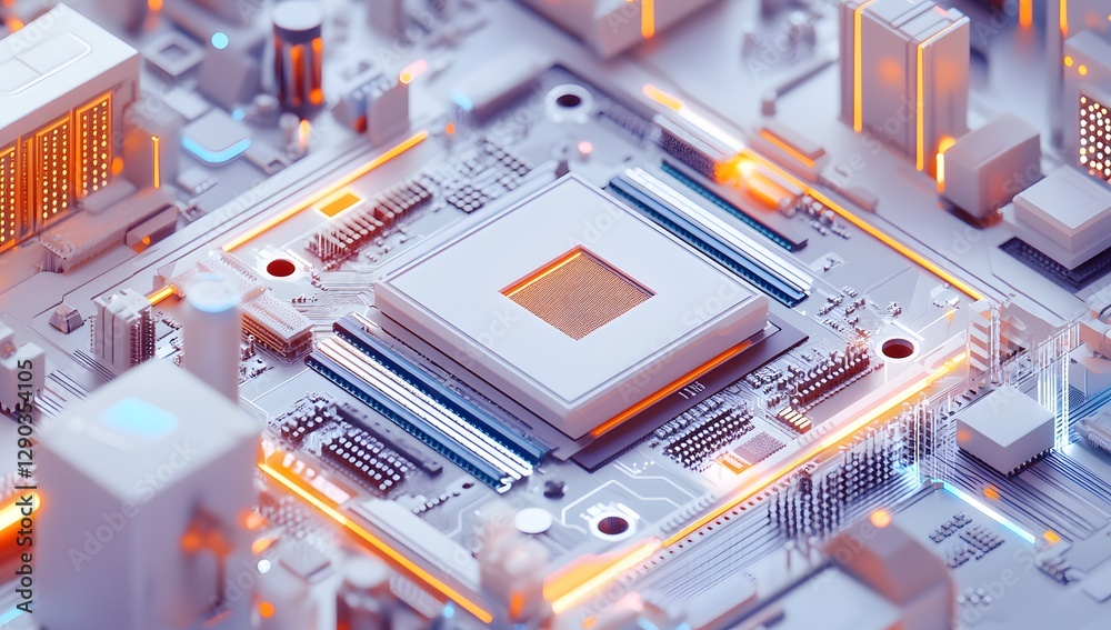 Leinwandbilder futuristic cpu on circuit board with glowing lines