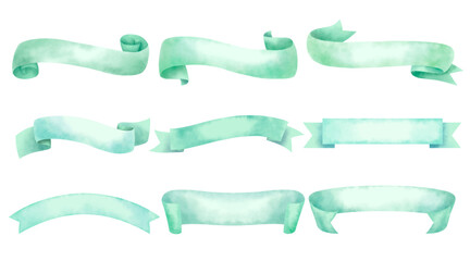 Ribbons elements watercolor stye. Flat banner ribbon for decorative design. Ribbons, Banners, badges, Labels Design Elements.