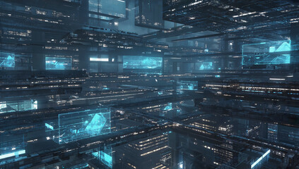 Obraz premium Colorful Cyberpunk Megacity illustration background