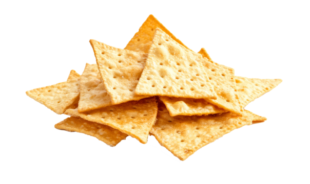 Pile of crispy, golden crackers isolate on transparent background