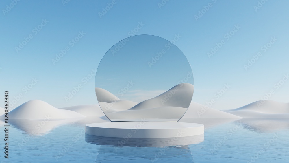 Leinwandbilder 3d illustration of abstract minimal architecture background, geometric architectural with chrome or metallic design, Surreal landscape