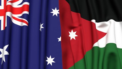 Flags of AUSTRALIA and JORDAN with realistic cloth texture