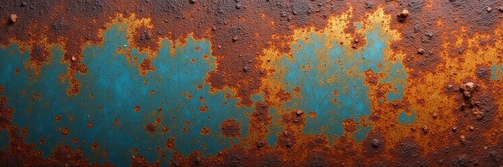 Close-up of textured rust on metal surface with unique patterns and colors, close-up, background, decay