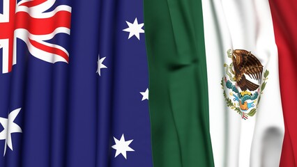 Flags of AUSTRALIA and MEXICO with realistic cloth texture