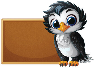 Cute Penguin with Blank Signboard