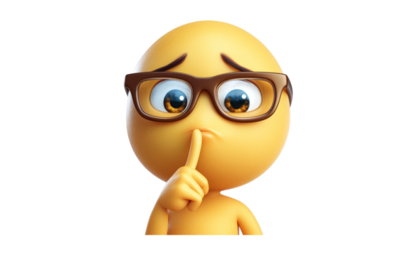 Cute emoji with glasses thinking	