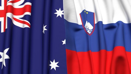 Flags of AUSTRALIA and SLOVENIA with realistic cloth texture
