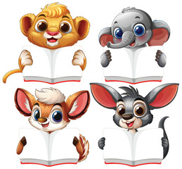 Cute Animals Reading Together