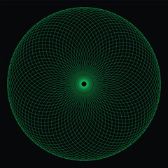 Intricate geometric sphere with color grid pattern.