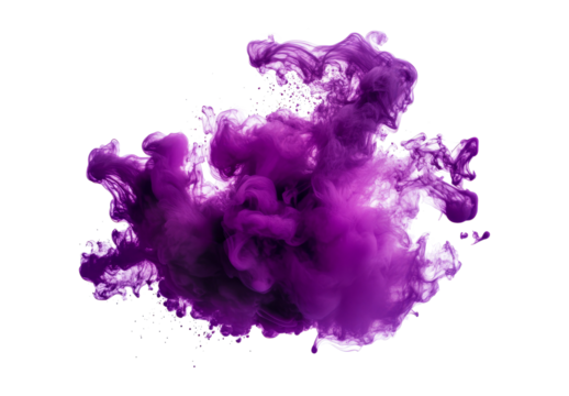 Abstract violet ink smoke, purple cloud on transparent	
