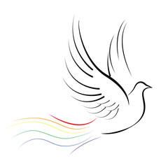 Dove with a rainbow tail. Bird is symbol of freedom and Pride pattern is symbol of the fight for equality.