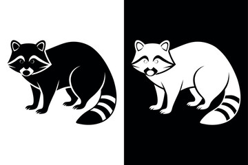 Raccoon Silhouette Vector Icon Black & White Background.