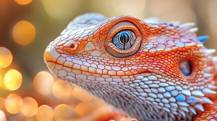 Obraz premium Close-up orange lizard head bokeh