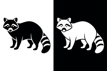 Raccoon Silhouette Vector Icon Black & White Background.