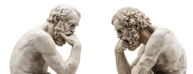 Set of marble statue philosophers isolated on transparent background	