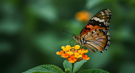 Elegant Butterfly Resting on Vibrant Flower in a Natural Garden Setting
