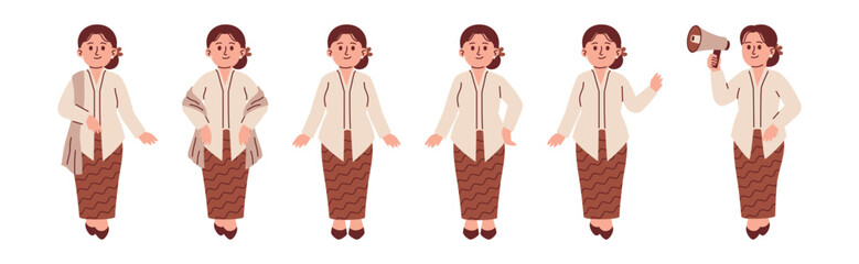 Fototapeta premium Beautiful Indonesian Woman Wear Kebaya Attire with Various Poses and Gesture