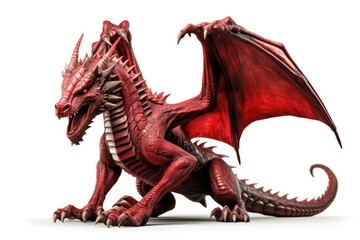 Fototapeta premium Red dragon dinosaur animal white background.