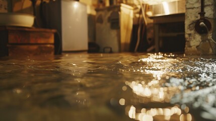 Flooded Basement: A basement that has been overwhelmed with water, often after heavy rains or a plumbing issue, leading to a damp, unpleasant space with potential damage.
