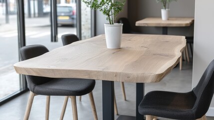 Modern Oak Table Cafe Interior