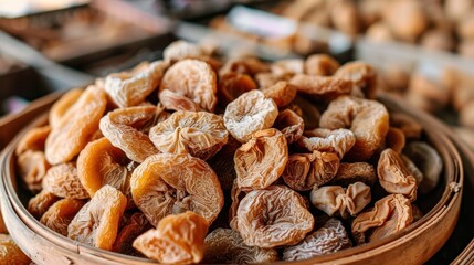 Obraz premium Dried Fruits: Sweet and chewy dehydrated fruits like raisins, apricots, and figs, retaining nutrients and offering a healthy, convenient snack option. 