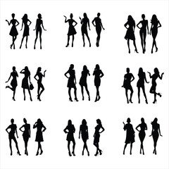 Woman diverse poses. Stylish women Silhouette in diverse poses.