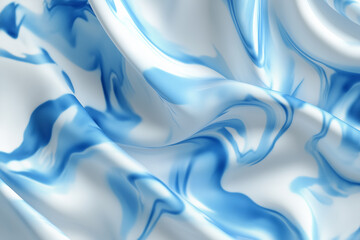 Obraz premium Close-Up of Blue and White Marbled Satin Fabric with Smooth Texture and Flowing Patterns